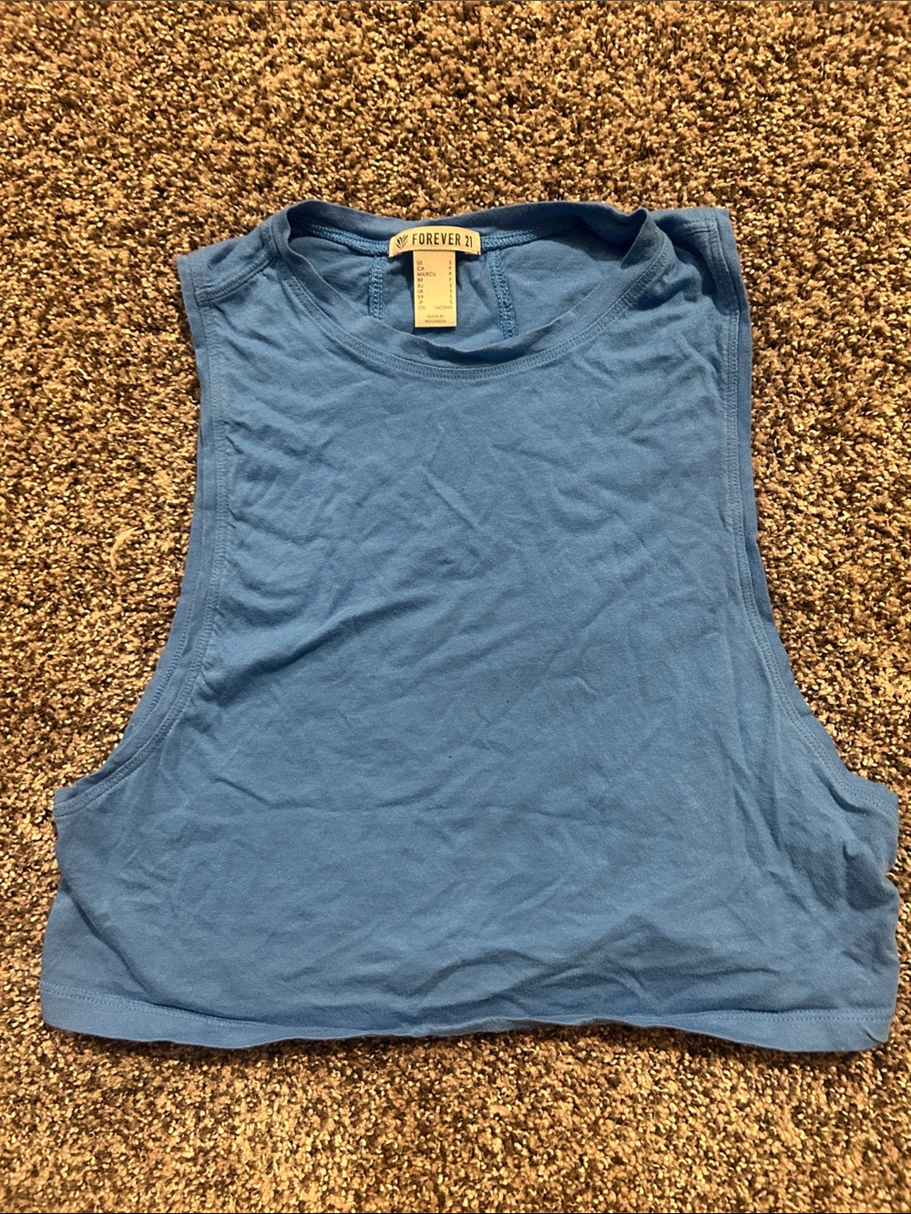Forever 21 Blue Sleeveless Cropped Muscle Tank